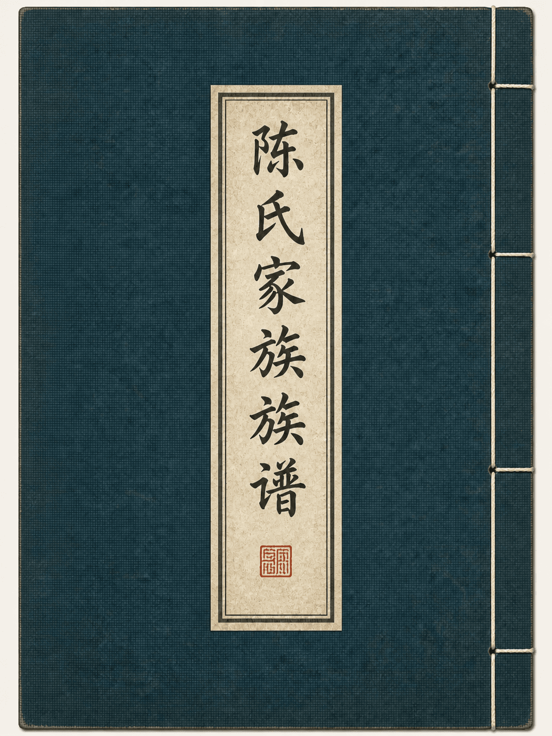 陈氏家族族谱古式右侧装订线装书封面